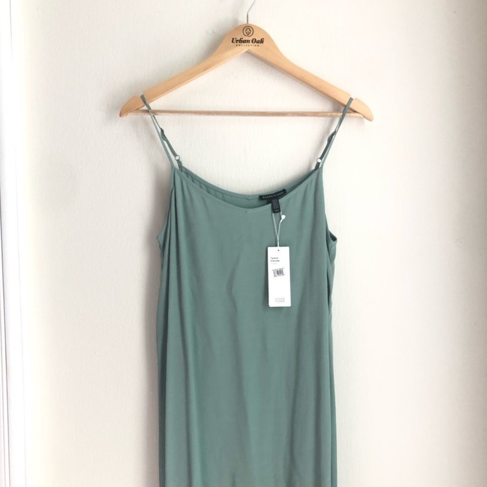 Eileen Fisher size Medium Green Crepe Tencel Slip Long Night Out Dress NEW - Picture 3 of 10